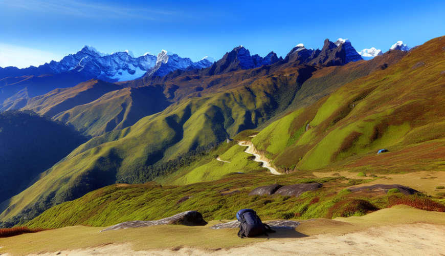 alt_text: Stunning Sikkim landscape with lush hills, snow-capped mountains, and inviting travel elements.