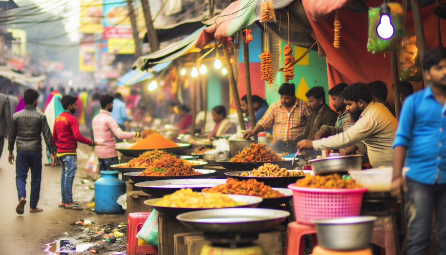 alt_text: A vibrant Siliguri market scene, showcasing colorful street foods and local vendors.
