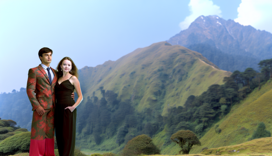 alt_text: A romantic couple enjoys Sikkim's lush landscape, symbolizing love and adventure for honeymooners.
